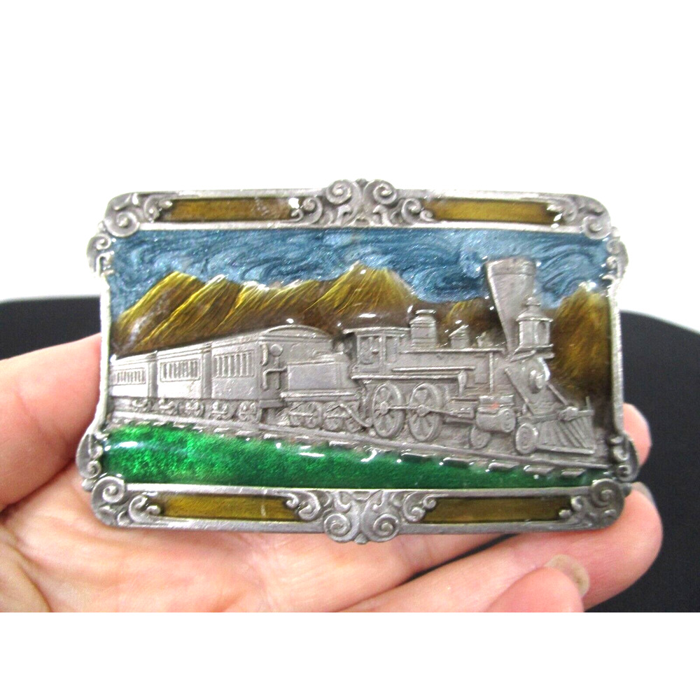 VTG 1984 Siskiyou Railroad & Train Enameled Belt Buckle Fits 1.75" Belt